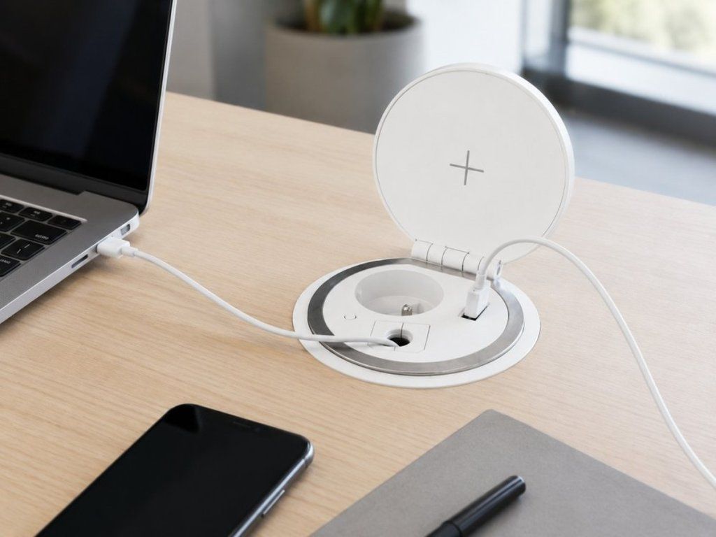 Zapustená zásuvková lišta IN 553009 s Qi nabíjaním a USB výstupom