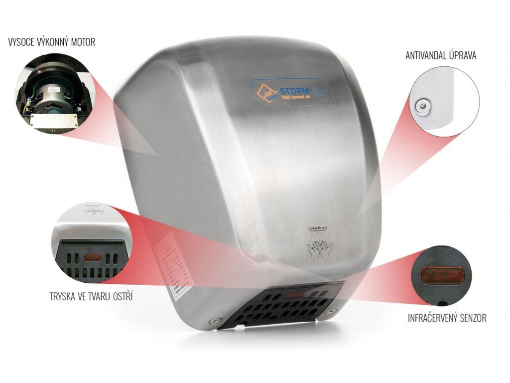 Sušič rúk Jet Dryer STORM - bočný pohľad Sušič rúk Jet Dryer STORM Biely kov - detail bočného profilu