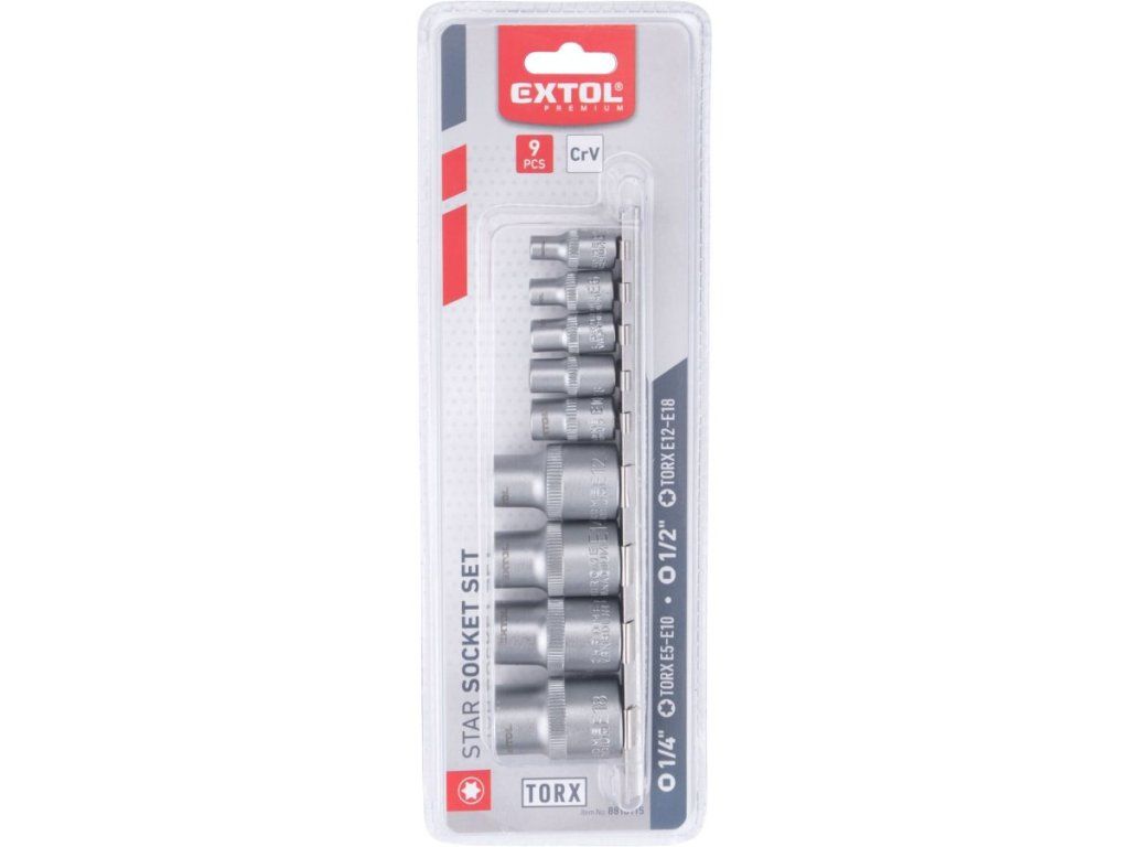 Uchytenie štvorhranu 1/4 palca na hlaviciach E-TORX EXTOL PREMIUM