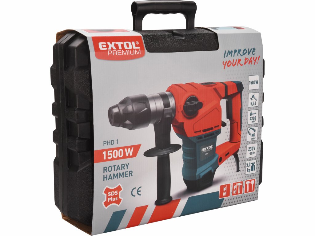 Vŕtacie a sekacie kladivo EXTOL PREMIUM 1500W, kufor + príslušenstvo