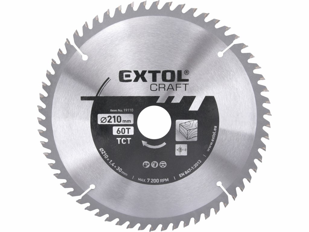 Pílový kotúč Extol Craft s karbidovými plátkami (SK) je navrhnutý na presné a čisté rezy v dreve a drevotrieske. S priemerom 210 mm, vnútorným otvorom 30 mm a 60 zubami pre profesionálne aj domáce použitie pri rezaní rôznych drevených materiálov.